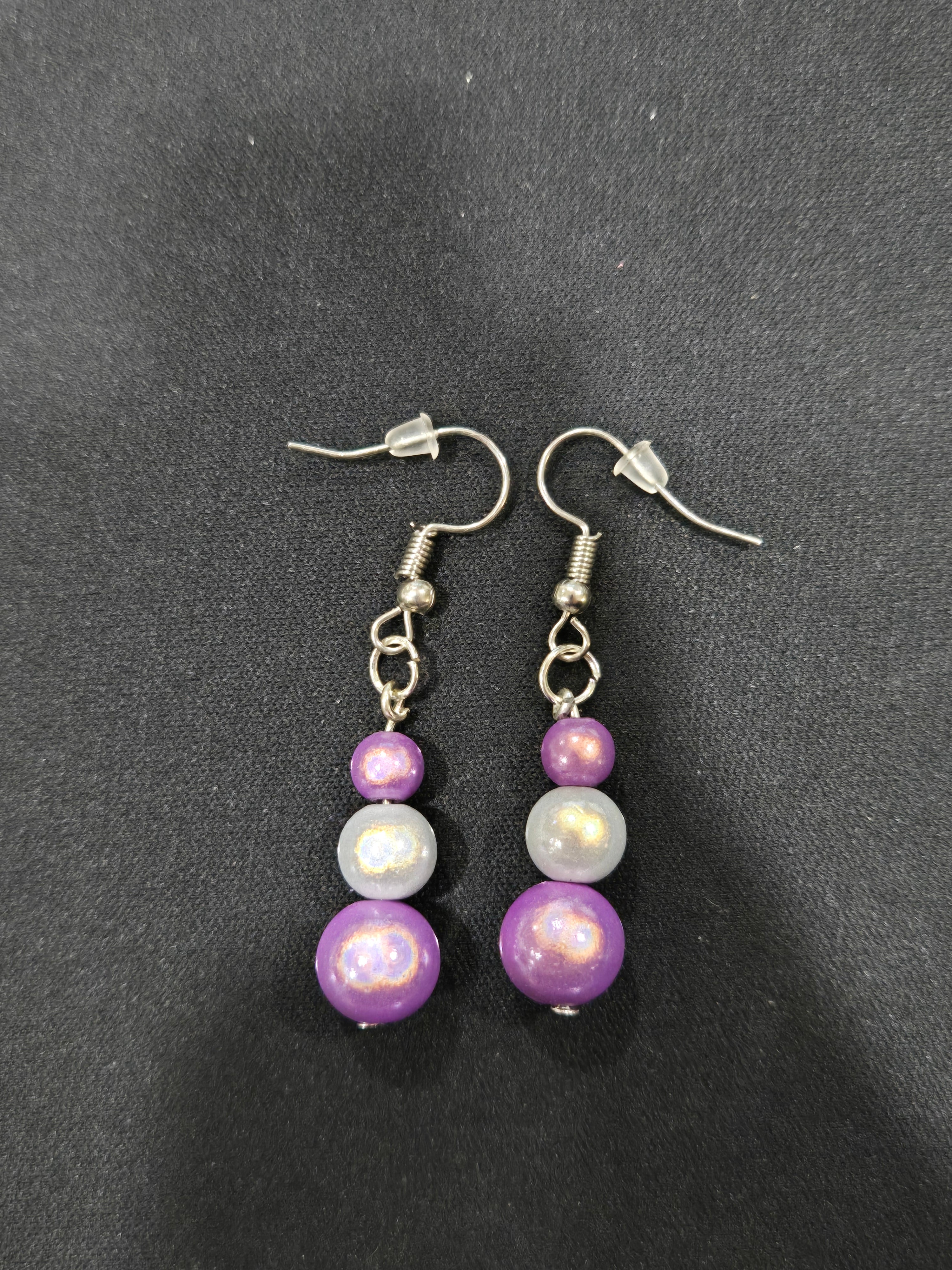 Purple & Silver Beaded Earrings