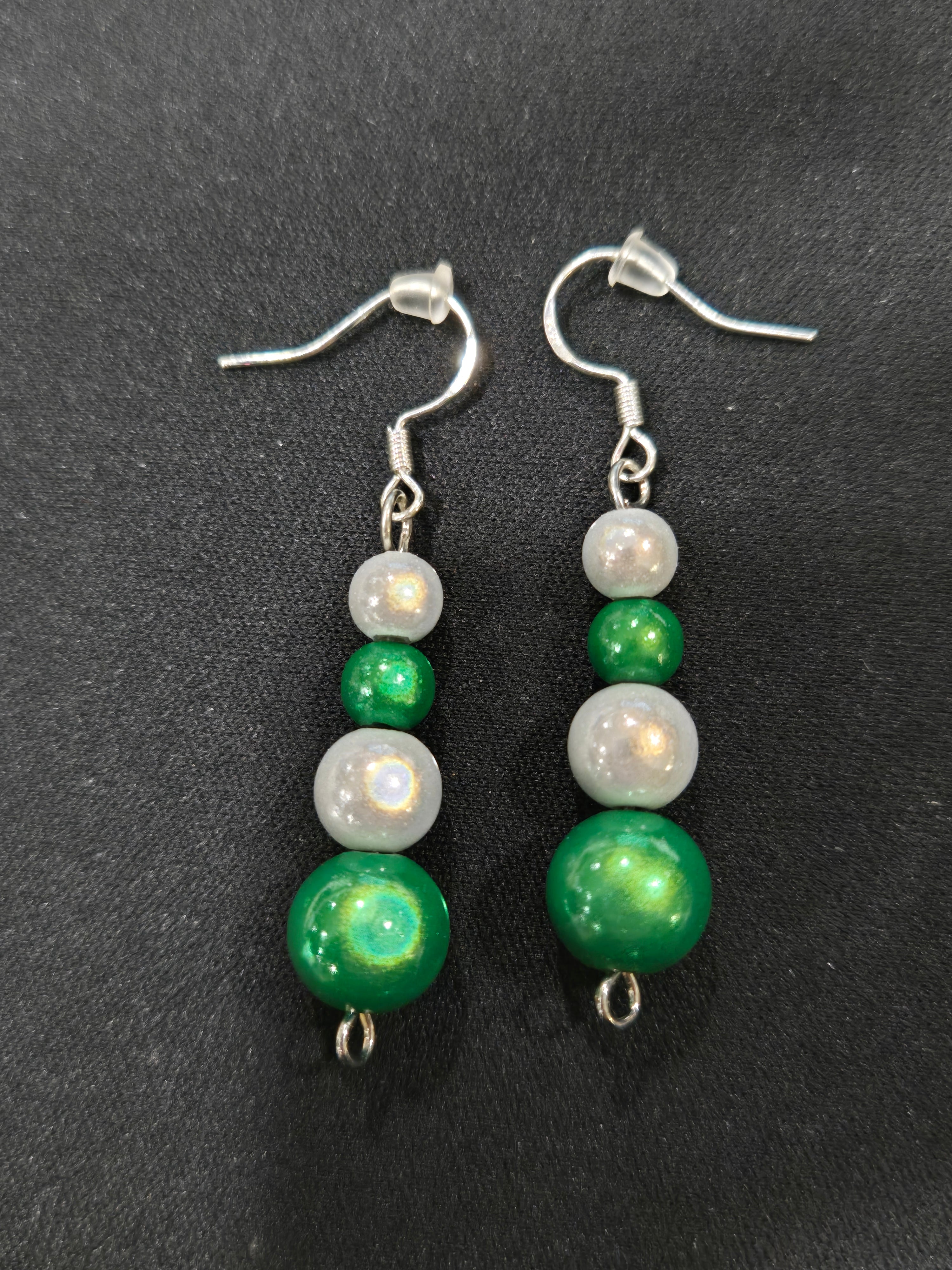 Green & Silver Beaded Earrings