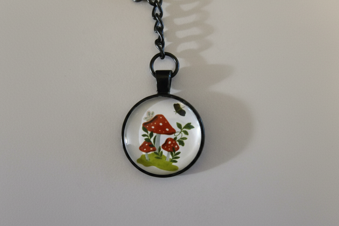 Glass Mushroom Cabochon Keychain #1