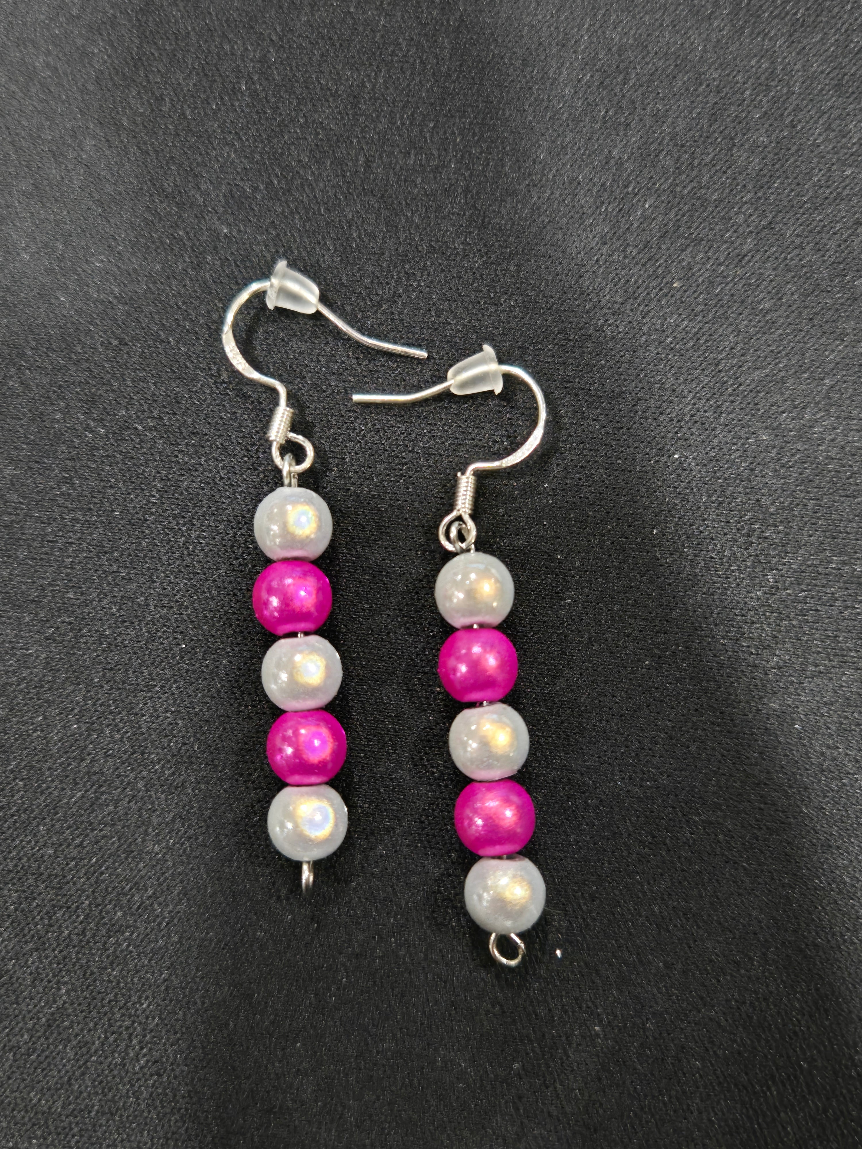 Pink & Silver Beaded Earrings