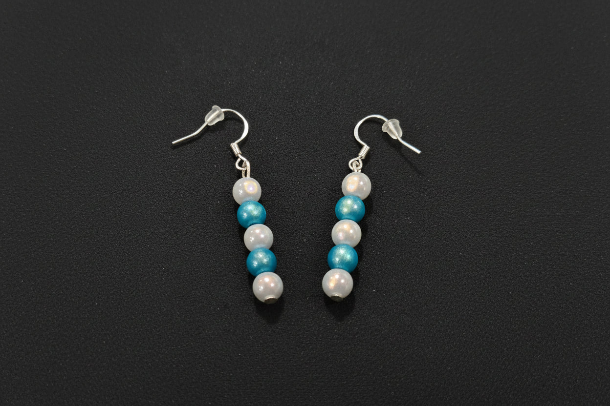 Blue and Silver Beaded earrings