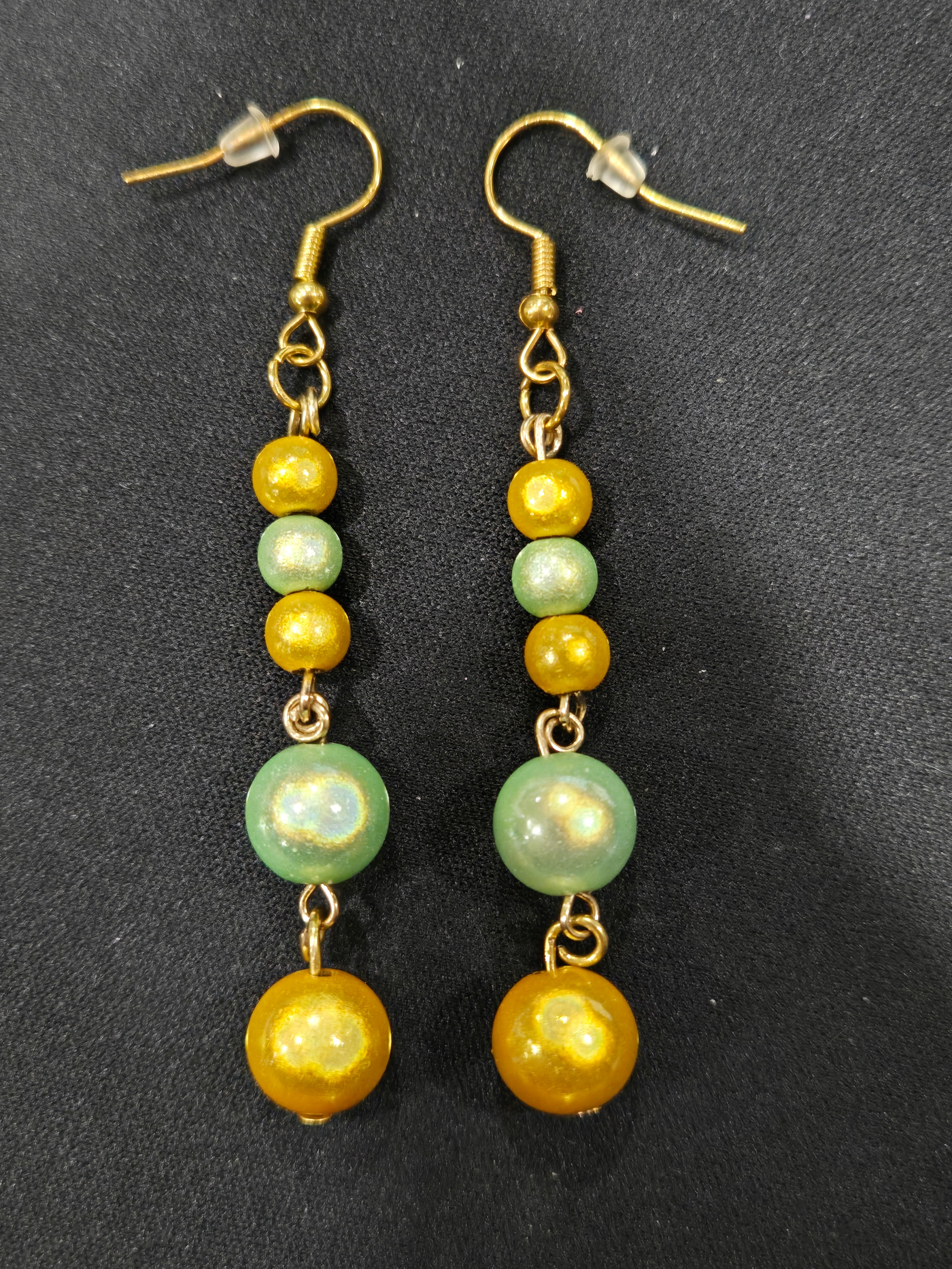 Light Green & Gold Beaded Earrings