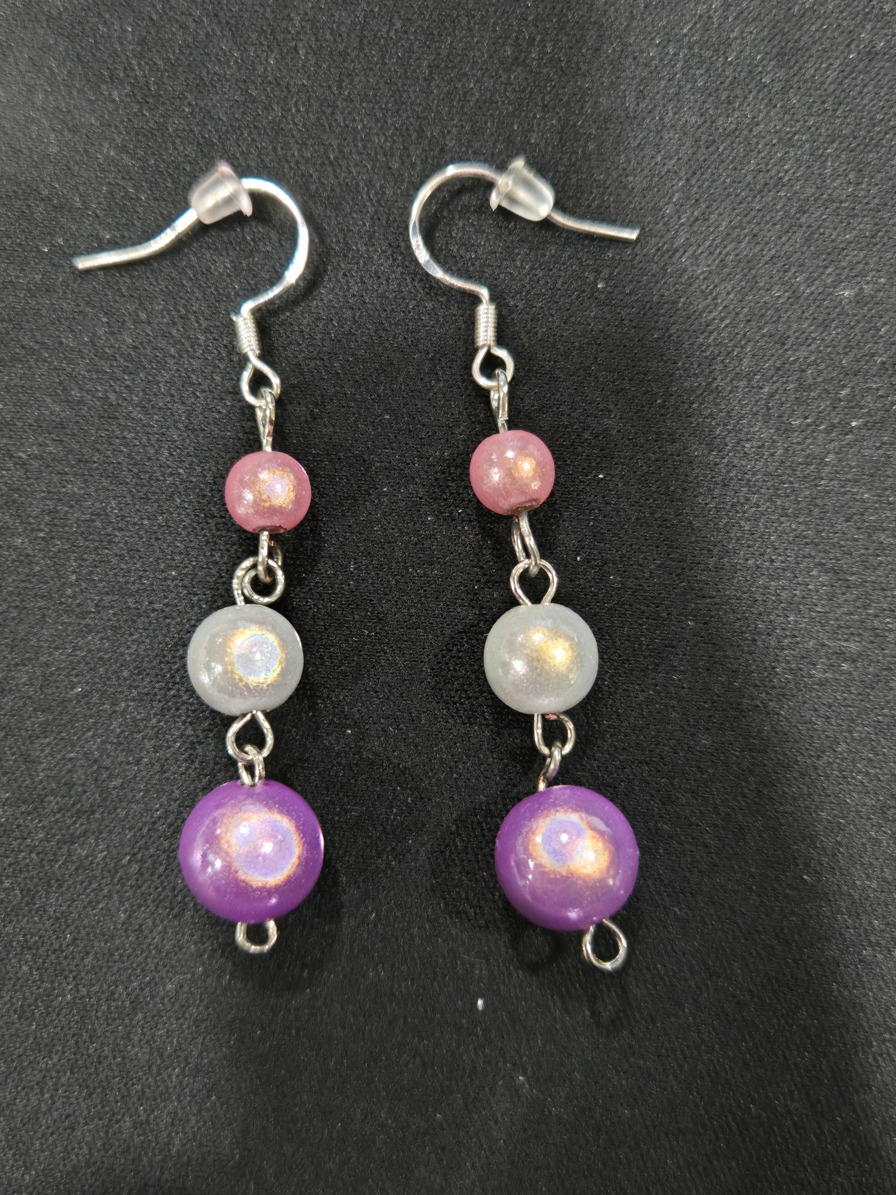 Pink, Purple & Silver Beaded Earrings