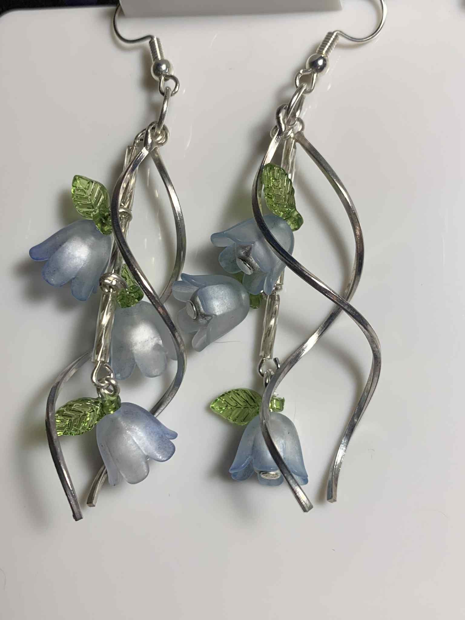 Blue Flower & Spiral Earrings