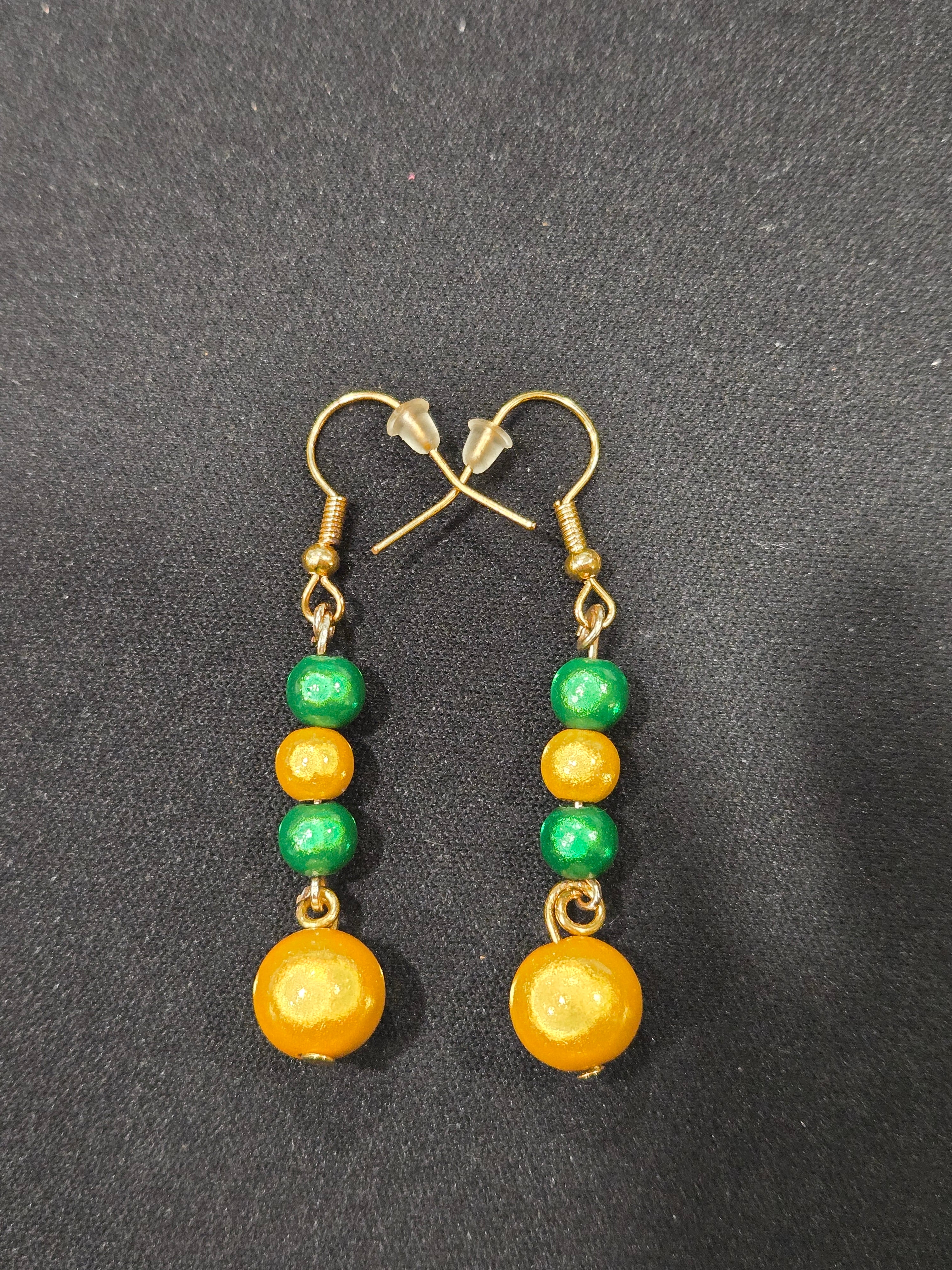Green & Gold Beaded Earrings