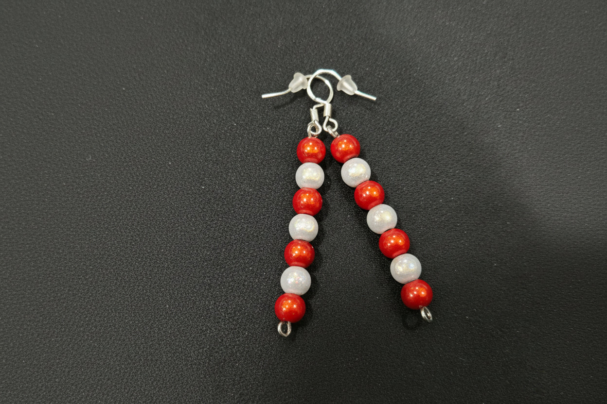 Orange & Silver Beaded Earrings