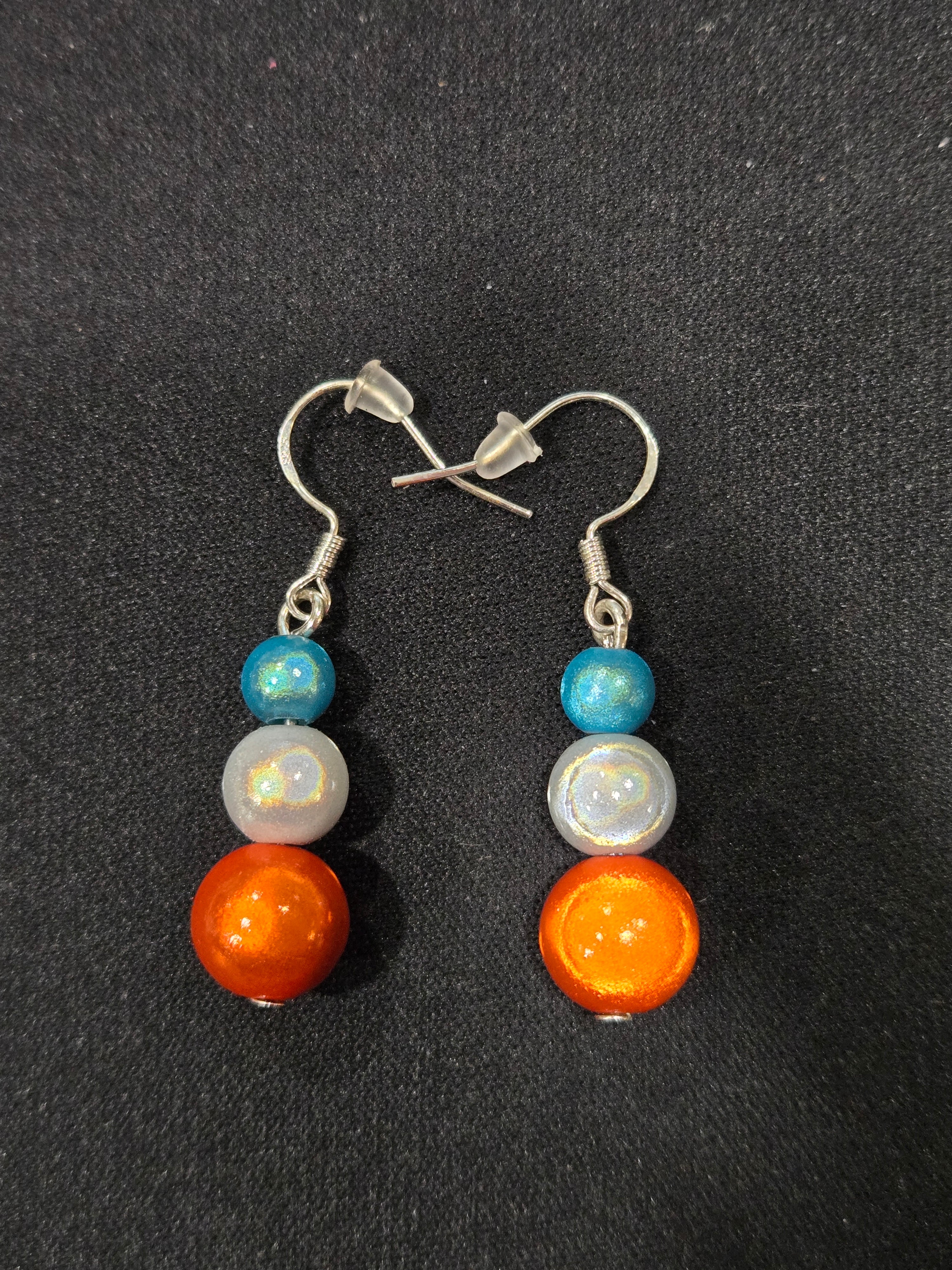 Blue, Orange & Silver Beaded Earrings