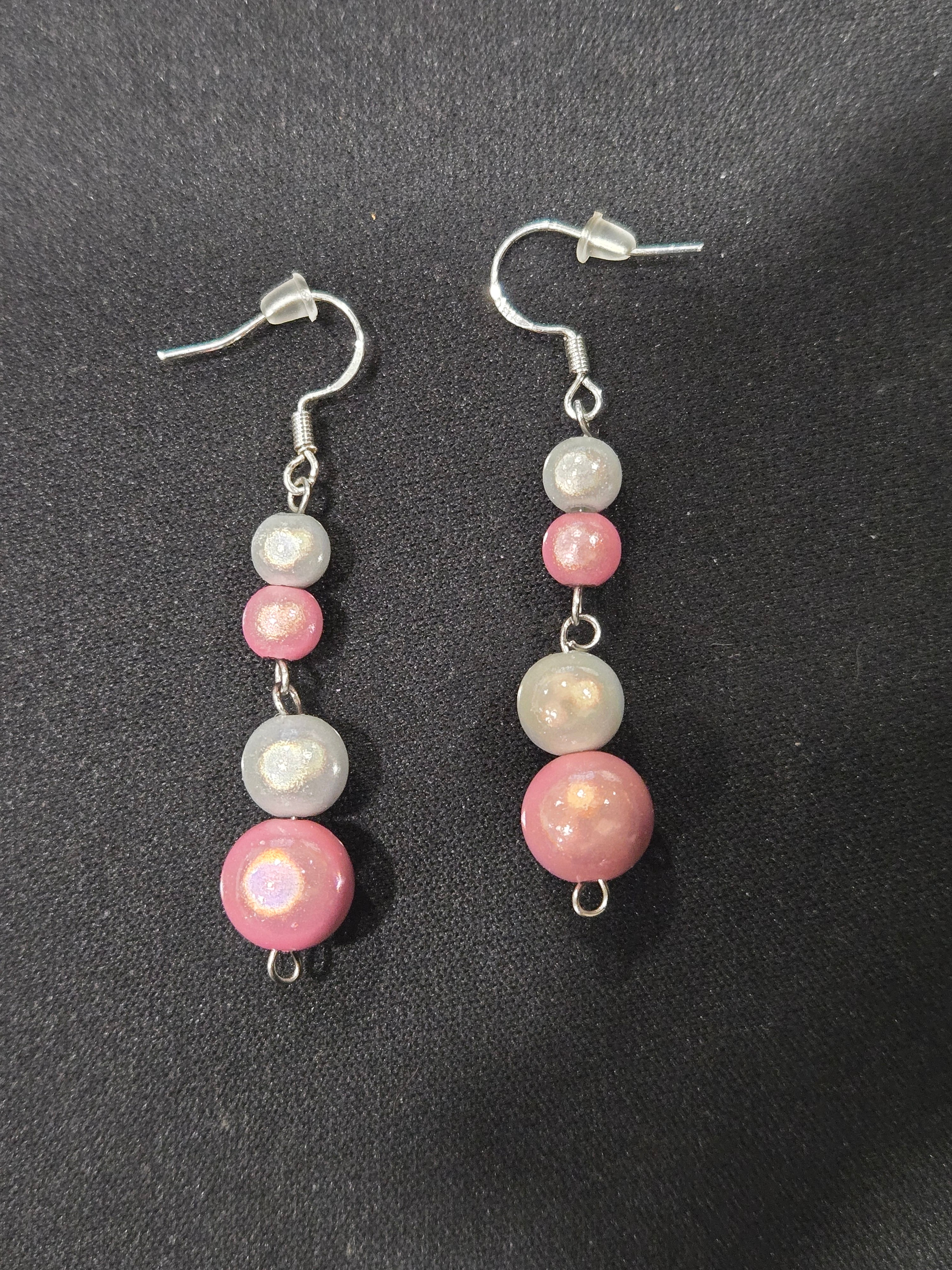 Light Pink & Silver Beaded Earrings